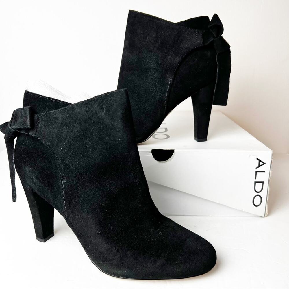 NEW SZ 11 Aldo Huffington Black Bow Suede Booties Ankle Boots